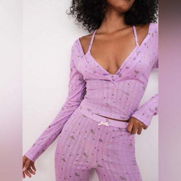 🎀 2pc For Love and Lemons Pointelle Long-Sleeve Sleep Set 🎀 - Picture 3 of 16